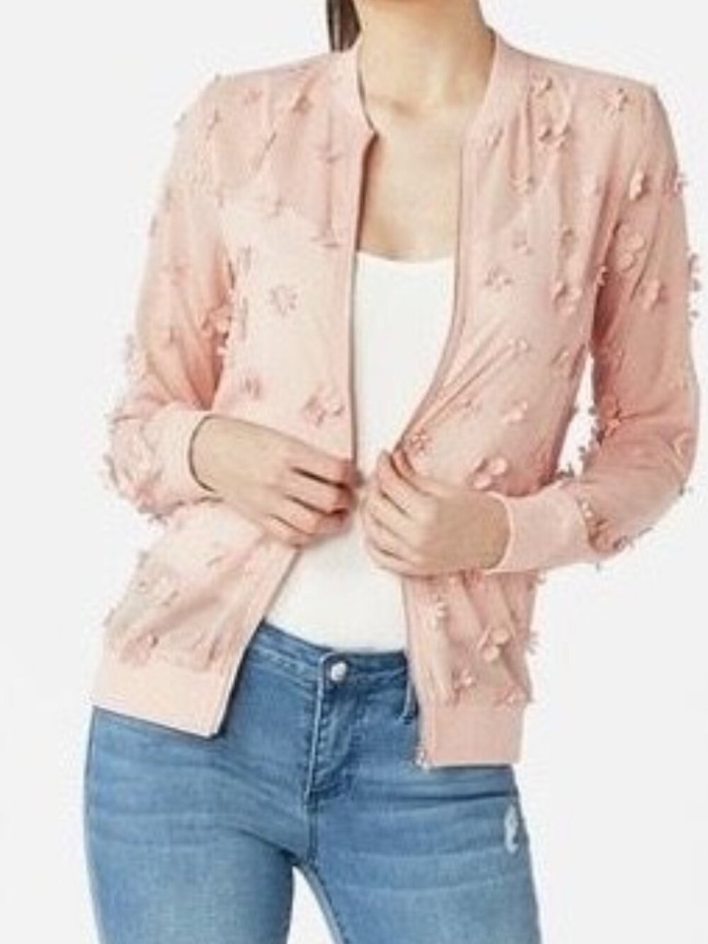 JustFab Mellow Rose 3D Floral Chiffon Bomber Jacket - XL NWT